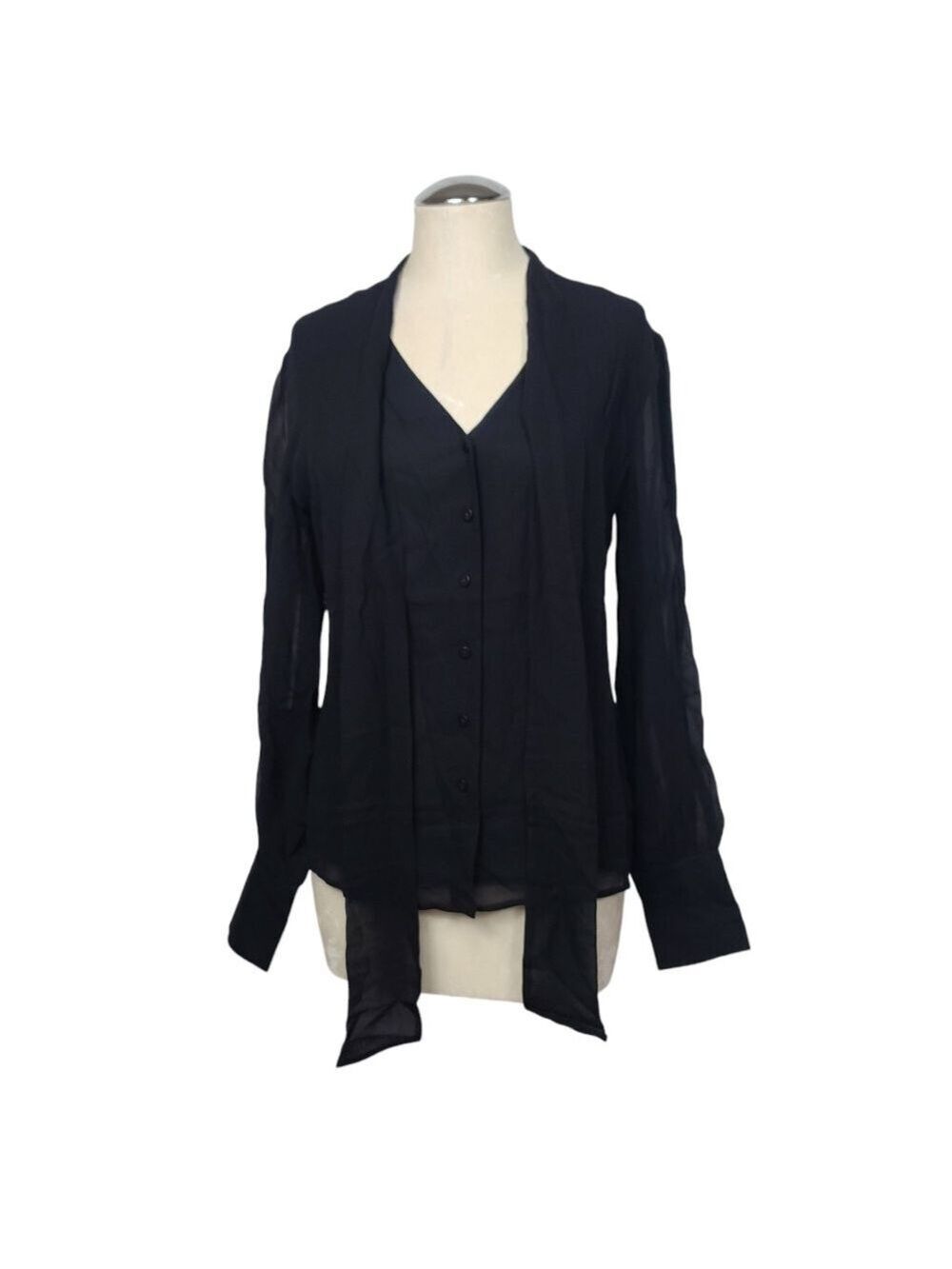 NWT Billie The Label Brigitte Black Long Sleeve Sheer Button Down Blouse M